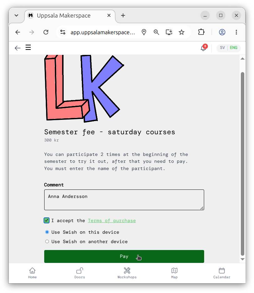 Fill in the details and click 'Pay'.