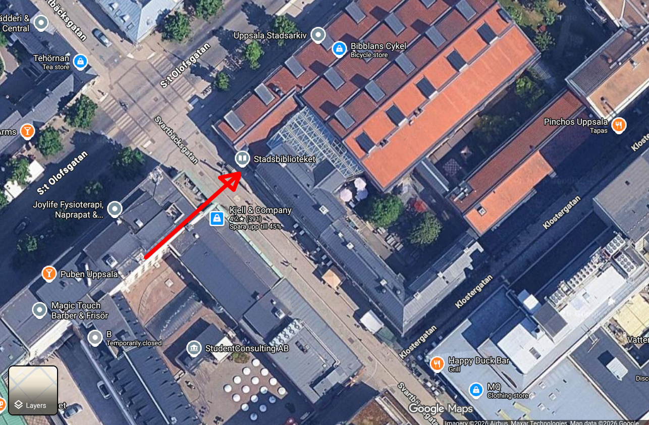 Uppsala Stadsbibliotek Klostergatan ingång