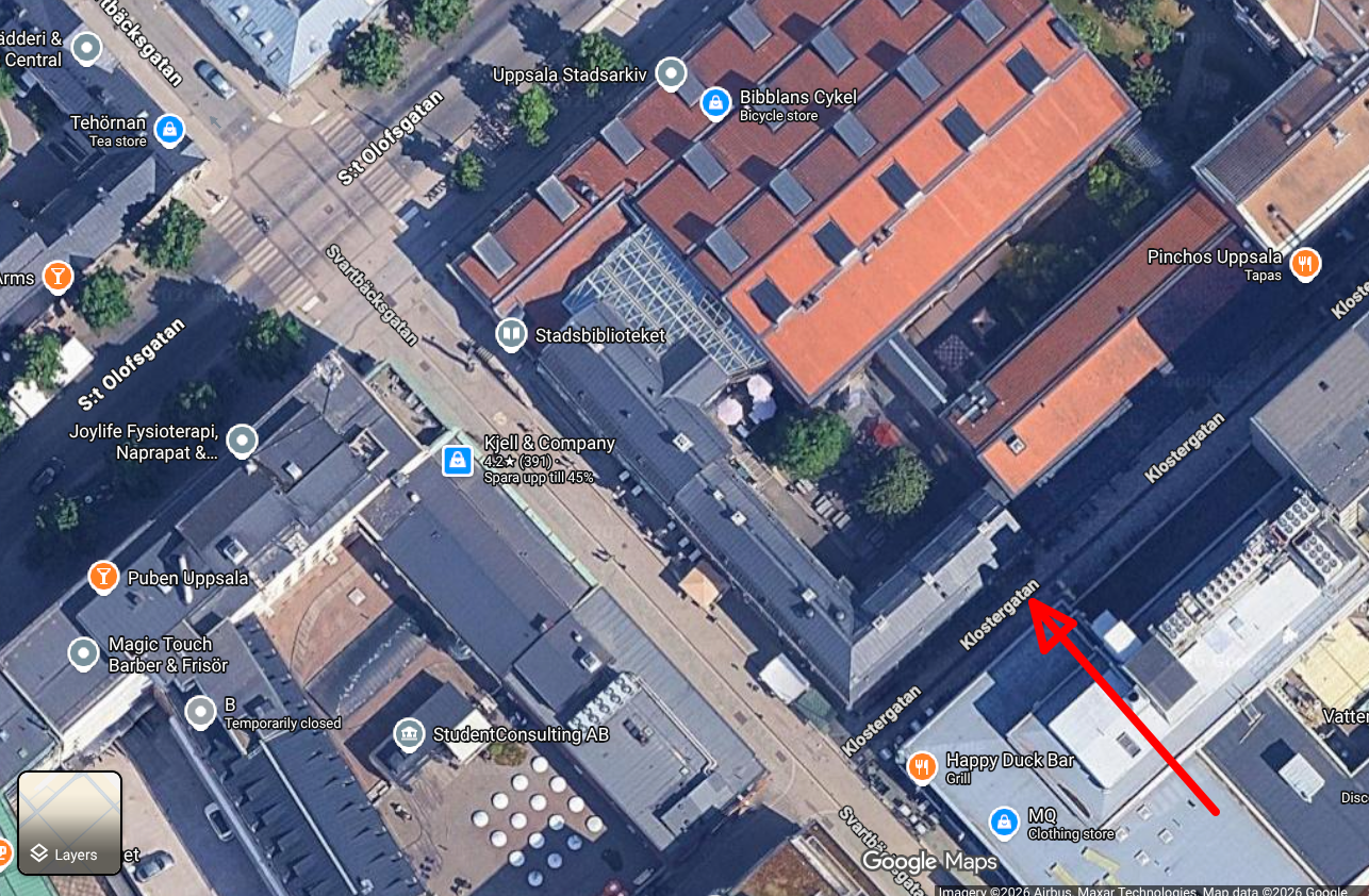 Uppsala Stadsbibliotek Klostergatan ingång