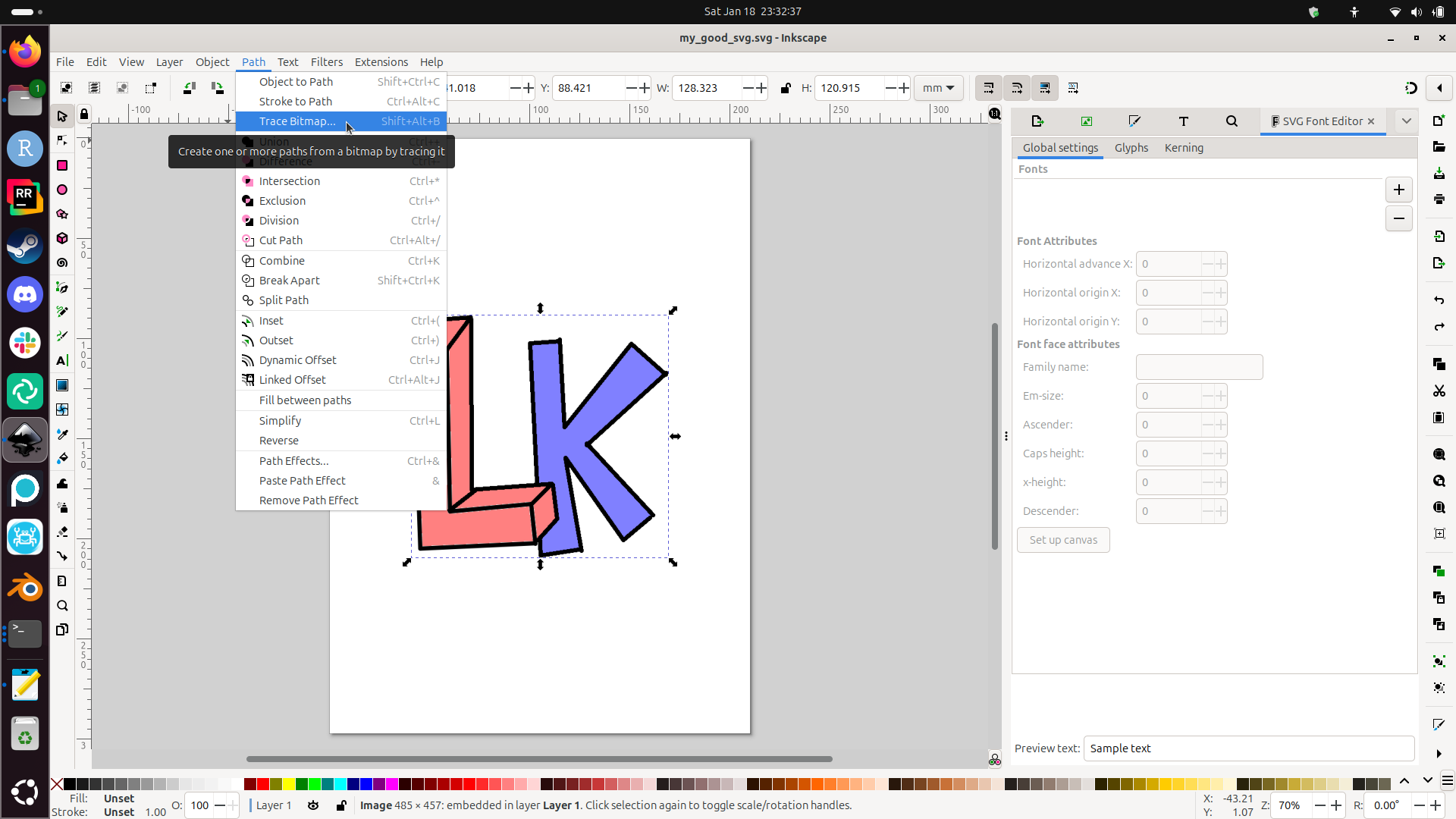 Click on Path and Trace Bitmap