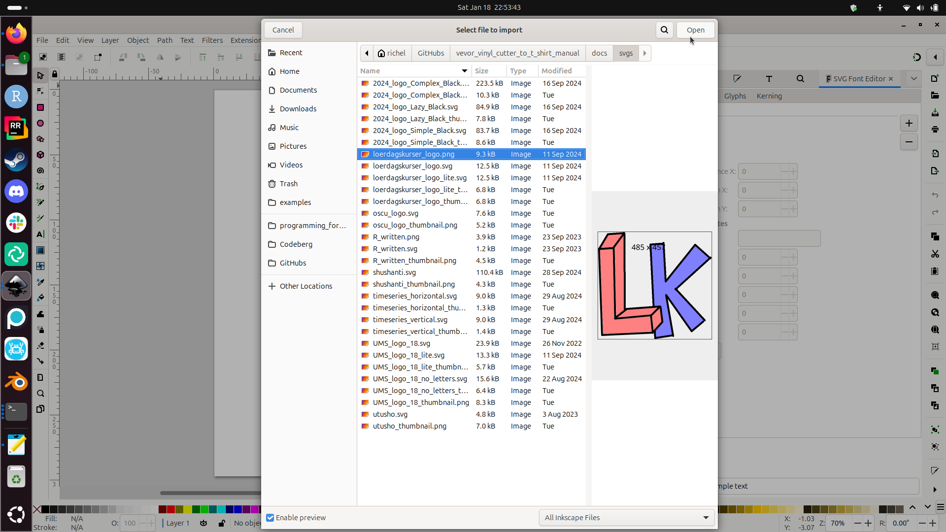 Import the Lördagskurserna logo as a PNG in Inkscape